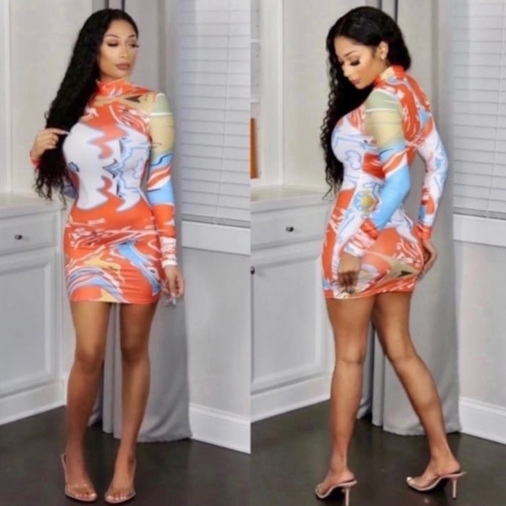 Boutique | Multi Color Abstract Mini Bodycon Dress